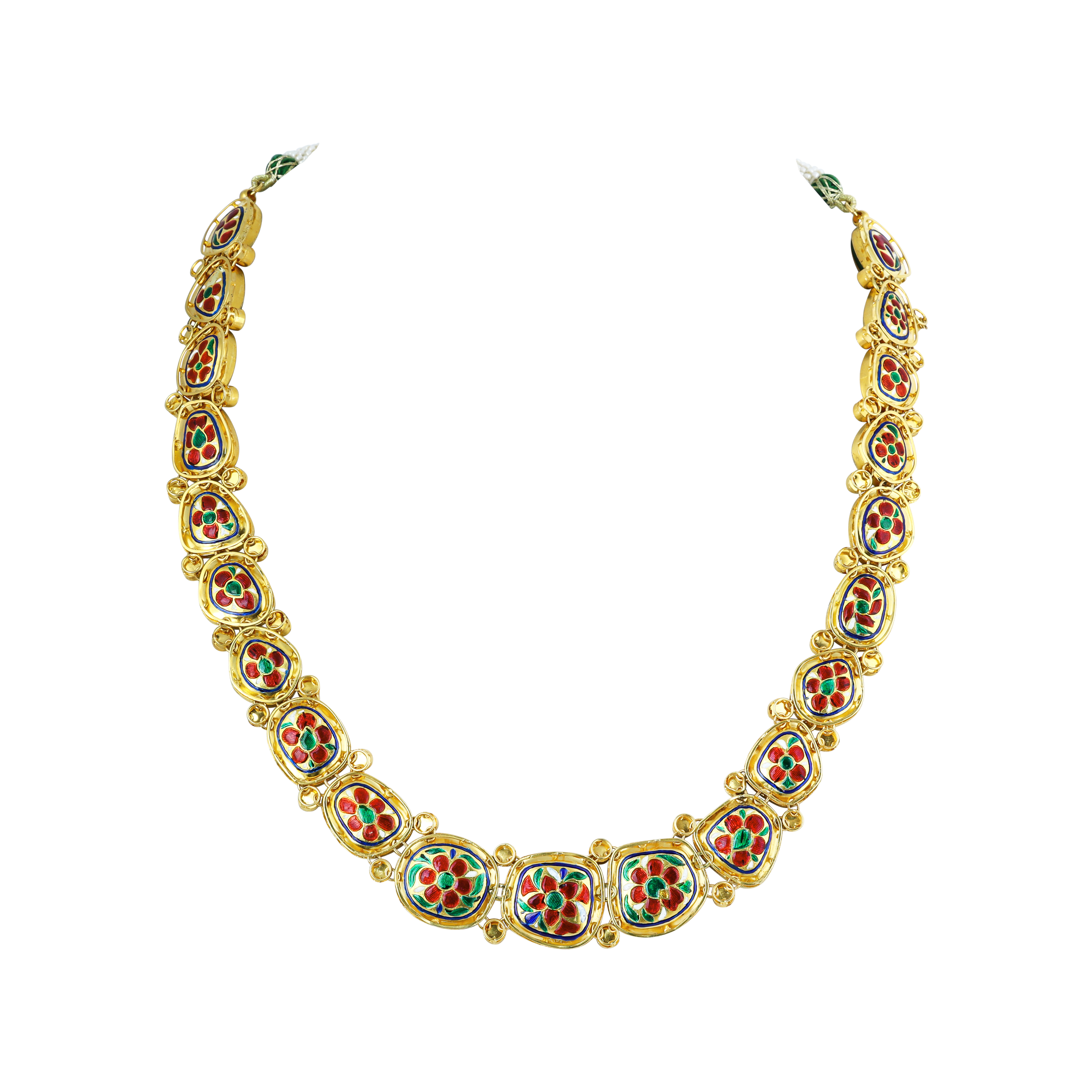 Polki Necklace Set with Green Enamel Border